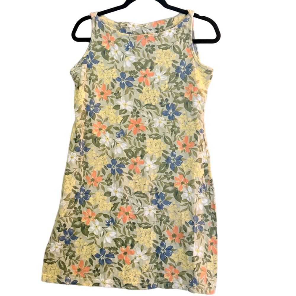 Floral Sleeveless Cotton Dress - Yellow Blue Orange M